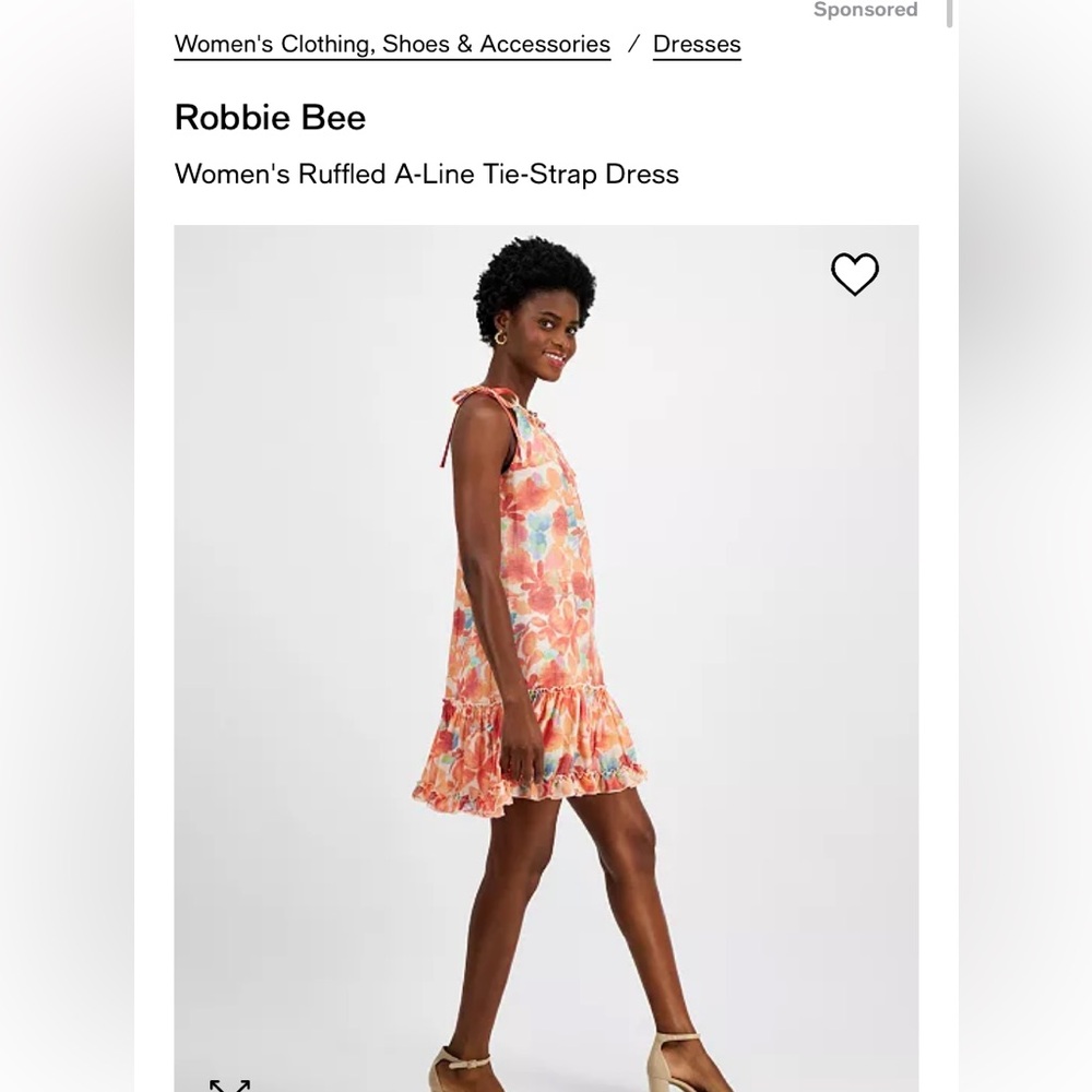 Robbie Bee ruffled a line tie strap dress. NWT. Retail 120
